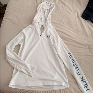 Huk White Performance Hoodie with Blue Accents womens
